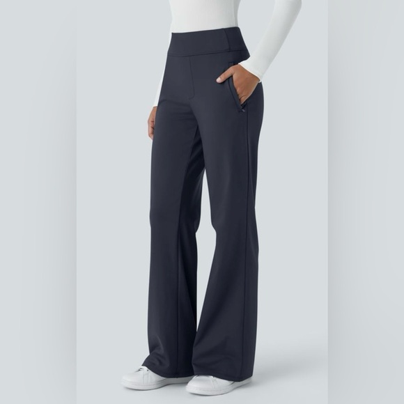 HALARA Pants - Halara Flex™ Mid Rise Side Zipper Pocket Work Flare Pants. Small Petite. Navy.